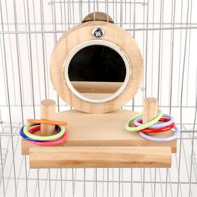 Bird cage TOY parrot myna toy mirror tiger skin peony puzzle ferrule food cup mirror solid wood stand bird toy